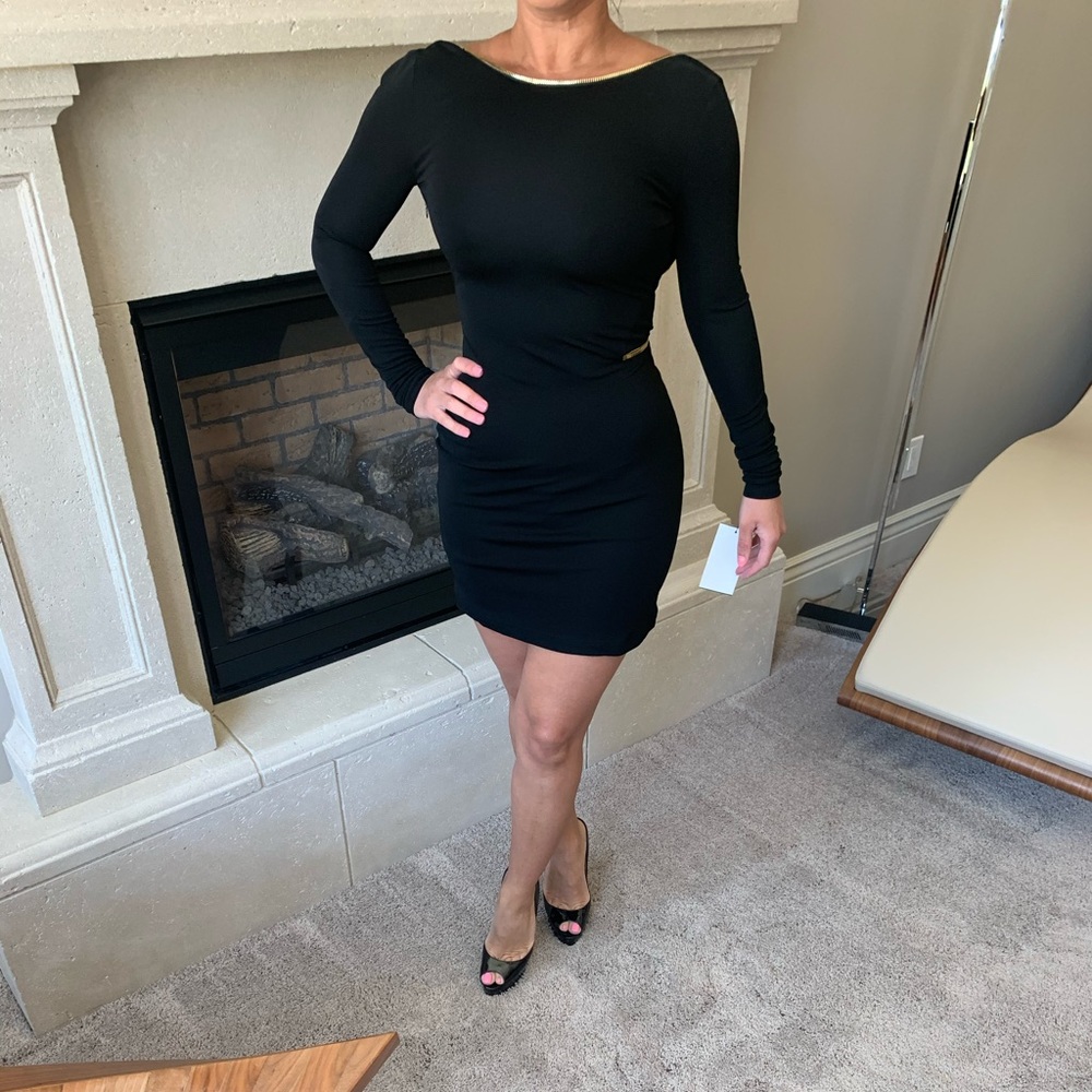 ABS Black zipper open back mini dress sz: XS